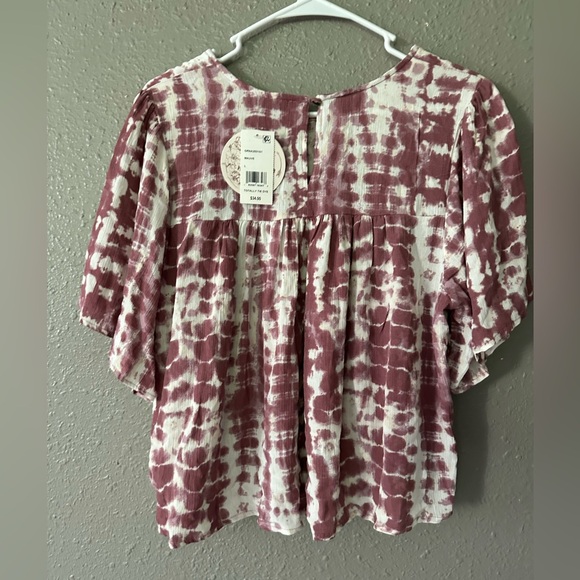 Womens Gypsies & Moondust Tie-dye Top Blouse Boho Shirt Size L Pink & White NWT - Picture 7 of 10